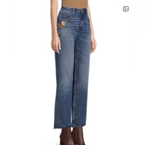 NWOT Free People x Driftwood Floral Embroidered Stella Jeans